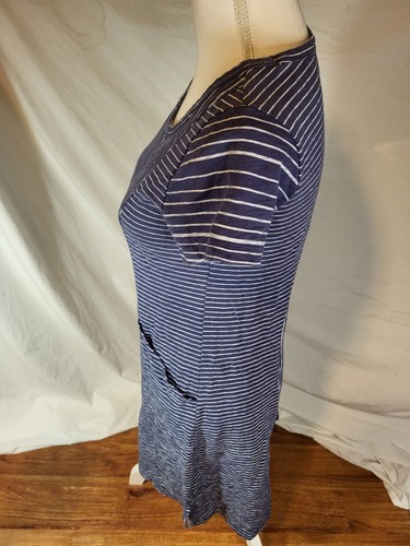 Habitat Clothes Escape Women Striped Short Sleeve Dress XS Blue Lagenlook - Picture 3 of 5