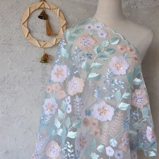 Floral Lace Mesh Embroidery Fabric Tulle Flower for DIY Dress Skirt Sheer