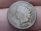 1864 Bronze Indian Head Cent Penny- No L, Rounded Bust, Good/VG Details