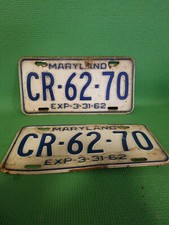 Old Vtg 1962 Maryland License Plate Cr*62*70 Exp 3-31-62 Collectible Decor