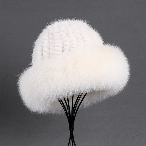 Damen Winter Natur Echt Nerz Pelz Strick Fischerhut Fuchspelzbesatz Damenmode - Bild 3 von 62