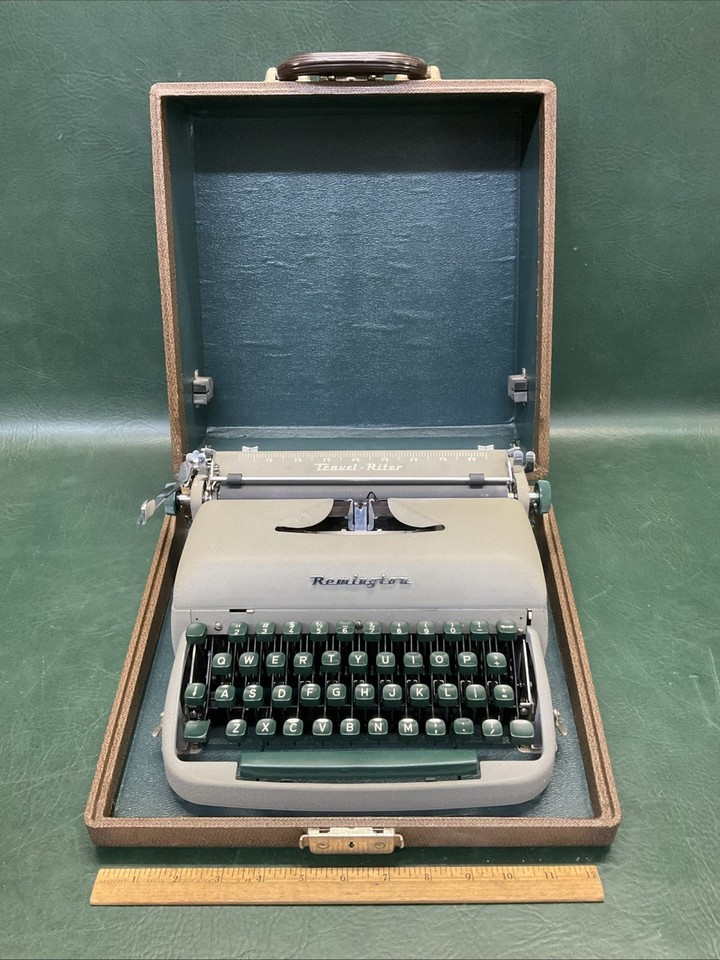 A 1950s Remington Travel-Riter is one of the slickest mid-century portables ever made — compact, stylish, and comes with its case.