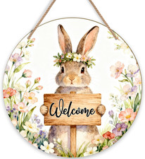 Easter Bunny Decorations, Spring Welcome Sign for Front Door Porch Happy Easter
