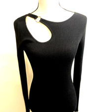 Derek Heart Sweater Dress Womens Size Medium Black Sexy Bodycon Ribbed Cutout