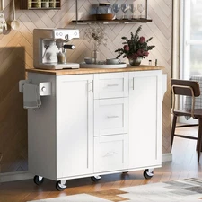 Kitchen Cart with Storage Kitchen Island on Wheels with Spice Rack & Tower Rack