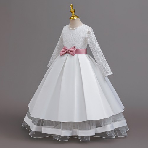 Kids Bowknot Lace Princess Tutu Dress Girls Formal Birthday Evening Pageant Gown - Picture 16 of 28