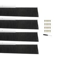 Door Brush Sweeps 4.72" x 39.37", 4 Sets Door Bottom Sweep, Silver/Black