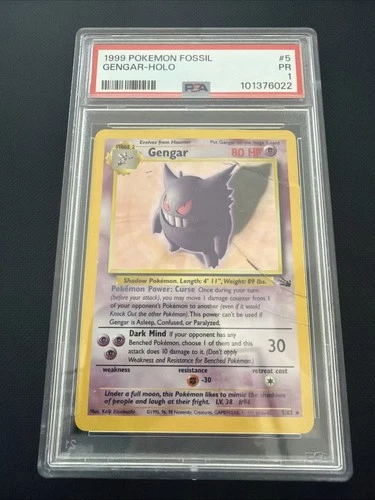 TCG Pokemon 1999 Fossil Gengar 5/62 Holo PSA 1