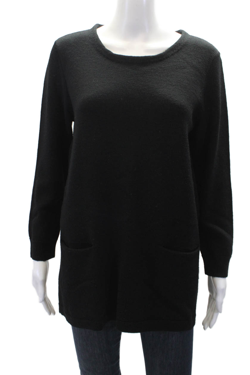 J Crew Womens Wool Crew Neck Front Pockets 3/4 Sleeve Sweater Top Black Size MFree Shipping in US $100+ Orders | $6.95 Orders Below