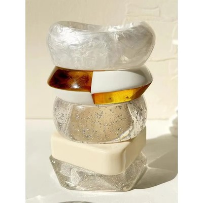 Resin Bracelet Irregular Twisted Shape Off White Bangle Summer Women 1 Pc