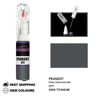 FÜR PEUGEOT GRIS TITANIUM U17 Touch Up Lackstift Pinsel Fix Kit Kratzer Chip Set