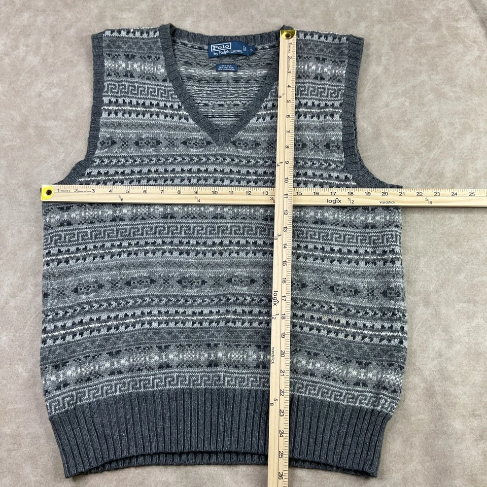 Винтажный Polo Ralph Lauren вязаный свитер жилет Fair Isle кашемир хлопок шелк Sz L - Изображение 2 из 4