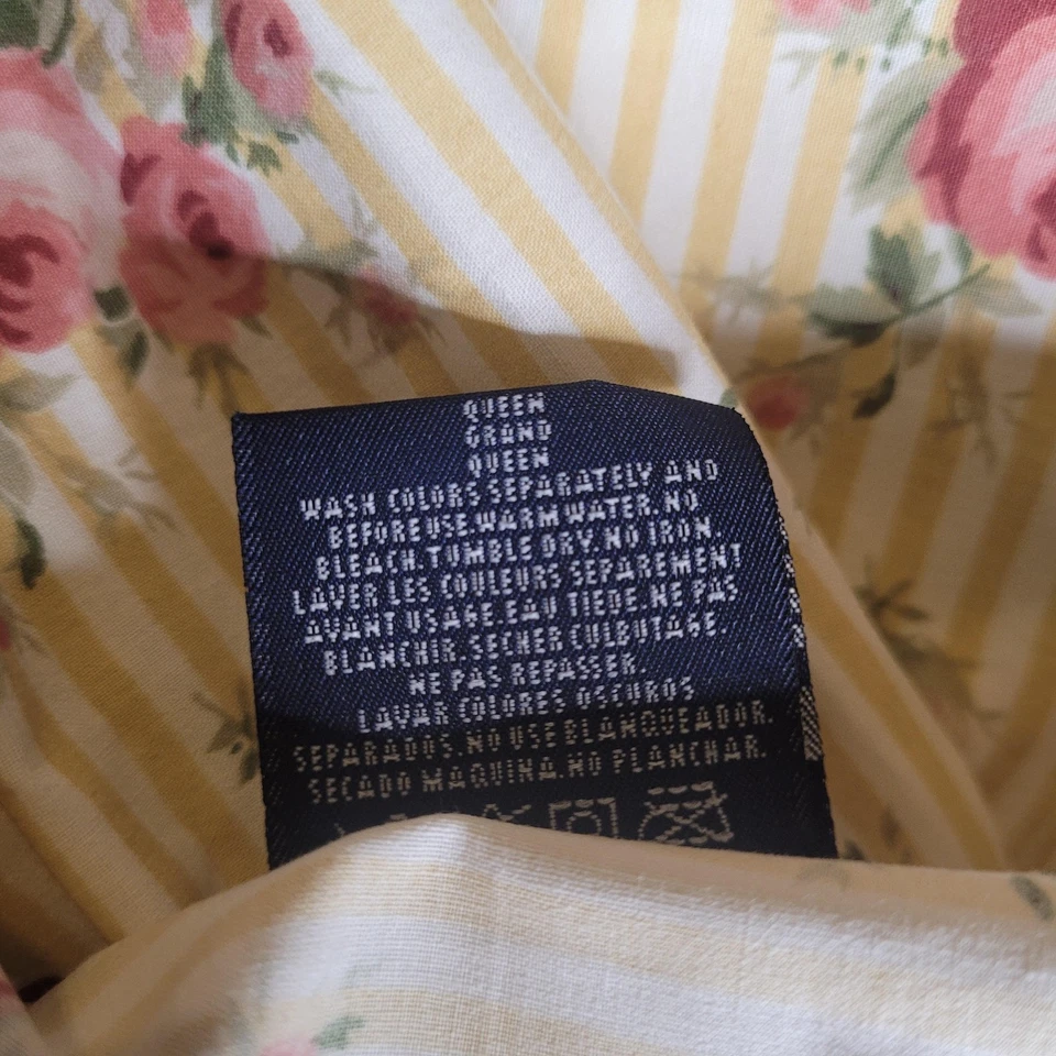 De Colección Ralph Lauren Falda De Cama Polvo Volantes Amarillo Floral Rayas Volantes Algodón Queen Foto 4 de 4