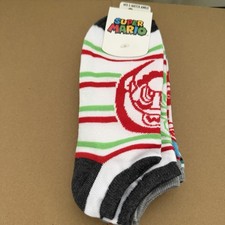 Bioworld Super Mario Mixed Icons 5 Pair Of Ankle Socks NEW SZ 5-10