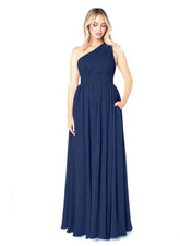 Azazie Molly Dark Navy Pleated Formal One Shoulder Prom Bridesmaid Dress Size 2