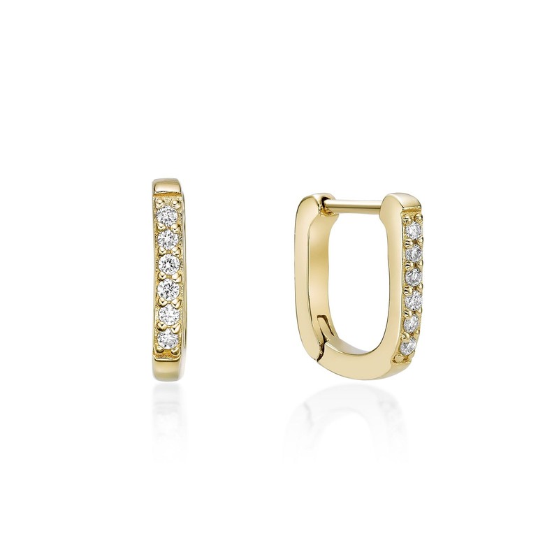 18K Yellow Gold Plated 925 Sterling Silver Hoop Earrings With 0.10 Carat Diamond