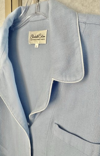 Elizabeth Cotton Portuguese Flannel Pajama Set Pale Blue Herringbone $288 Large - Picture 8 of 14