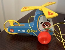 Vintage 1970 Fisher Price Mini Copter Wooden Helicopter Pull Toy #448 USA Made