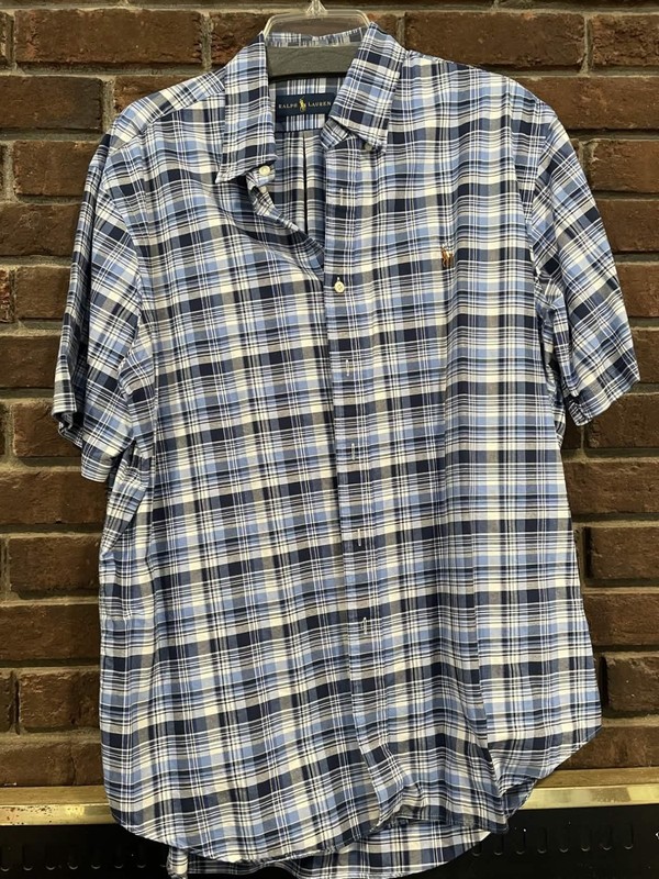 Ralph Lauren Men's XL/TG Blue Plaid Button-Down Short Sleeve Shirt