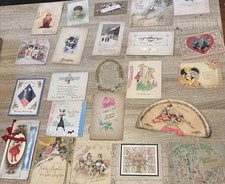 22 Used Vintage Cards- Valentine, Birthday And Christmas