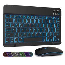 7 Colors Backlit Bluetooth Keyboard and Mouse Combo for iPad Pro/Air/Mini, Ul...