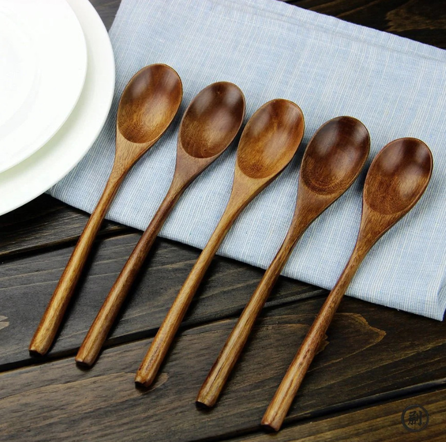 5pcs Wooden Spoon & Fork Tableware Set – Natural Eco-Friendly Cooking Utensils
