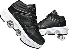 NWT 2-in-1 Black Light Up Roller Skates Sneakers Unisex Retractable Wheels 9.5