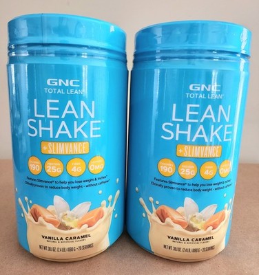 2X GNC LEAN SHAKE+ SLIMVANCE Vanilla Caramel 20 Servings 2.4 LB 08/26