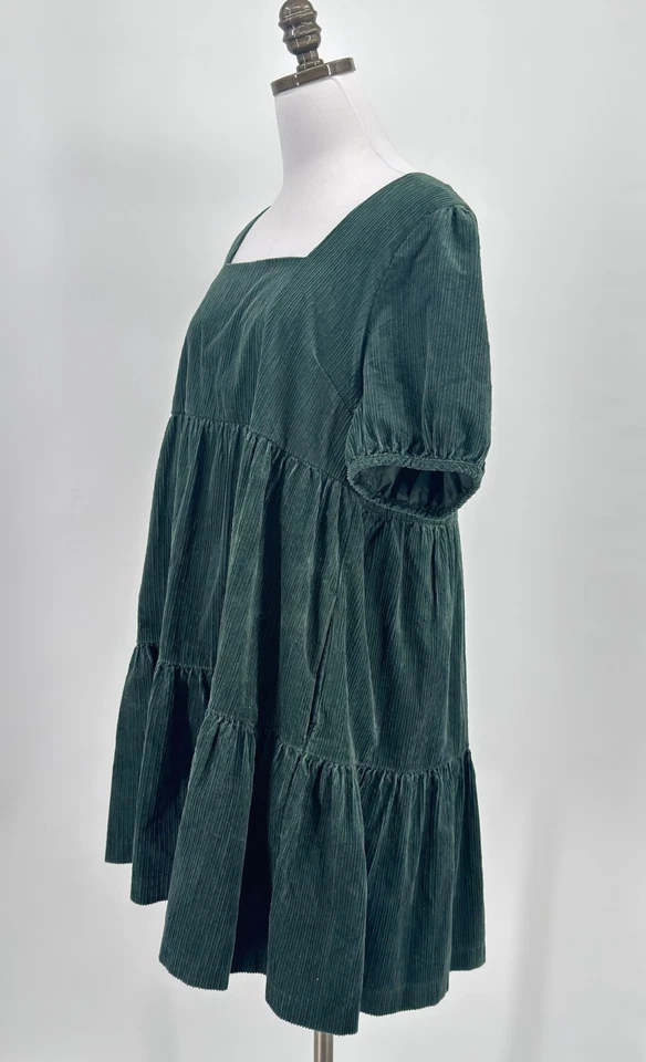 Mini Vestido Madewell Para Mujer Verde Pana Manga Abullonada Campesino Boho En Niveles Talla 14 Foto 3 de 4