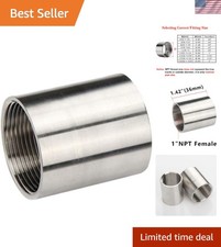Polished 304 Stainless Steel Female Coupler Adapter - 1" Thread, 1.4" Length