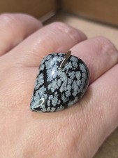 Snowflake Obsidian Ring Chunky Leaf-shaped St...