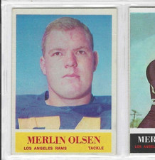 1964 PHILADELPHIA MERLIN OLSEN ROOKIE CARD (RAMS) #91. rookie card picture