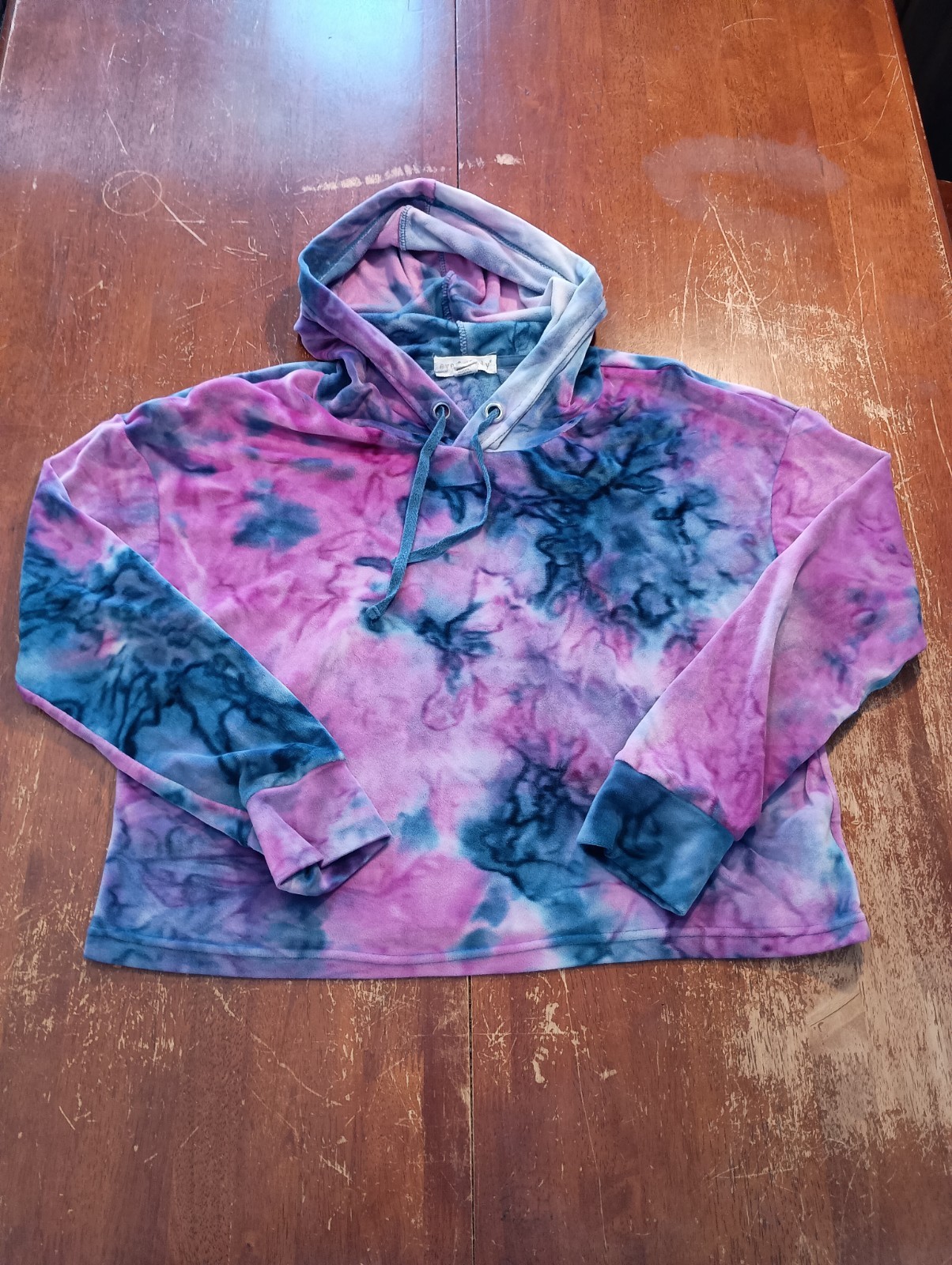 Eye Candy Women's Multicolor Tie Dye Velour Cropped Hoodie Size Small