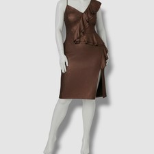 Adrianna Papell Women's Brown Zigzag Ruffle Foiled Knit Dress Plus Size 14W