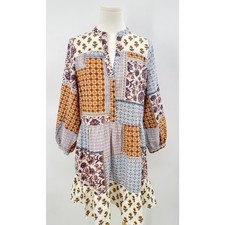 Zara Patchwork Boho Dress Puff Sleeve Ruffle Shirtdress Cotton Cottage Mini S