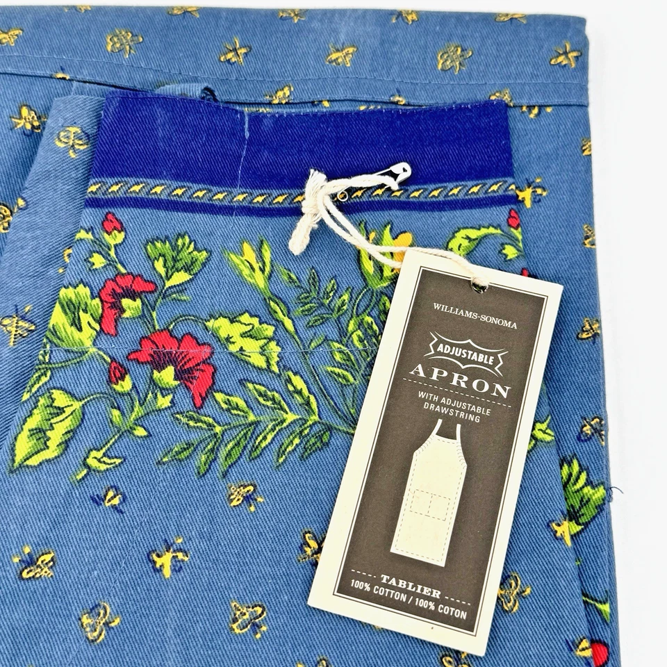 NUEVO Delantal Williams Sonoma Adulto Provenza 100% Algodón Azul Francés Country Floral Foto 2 de 4