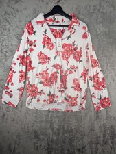 Carole Hochman Pajamas Top Woman M White W/ Red Floral Print Long Sleeves (New)