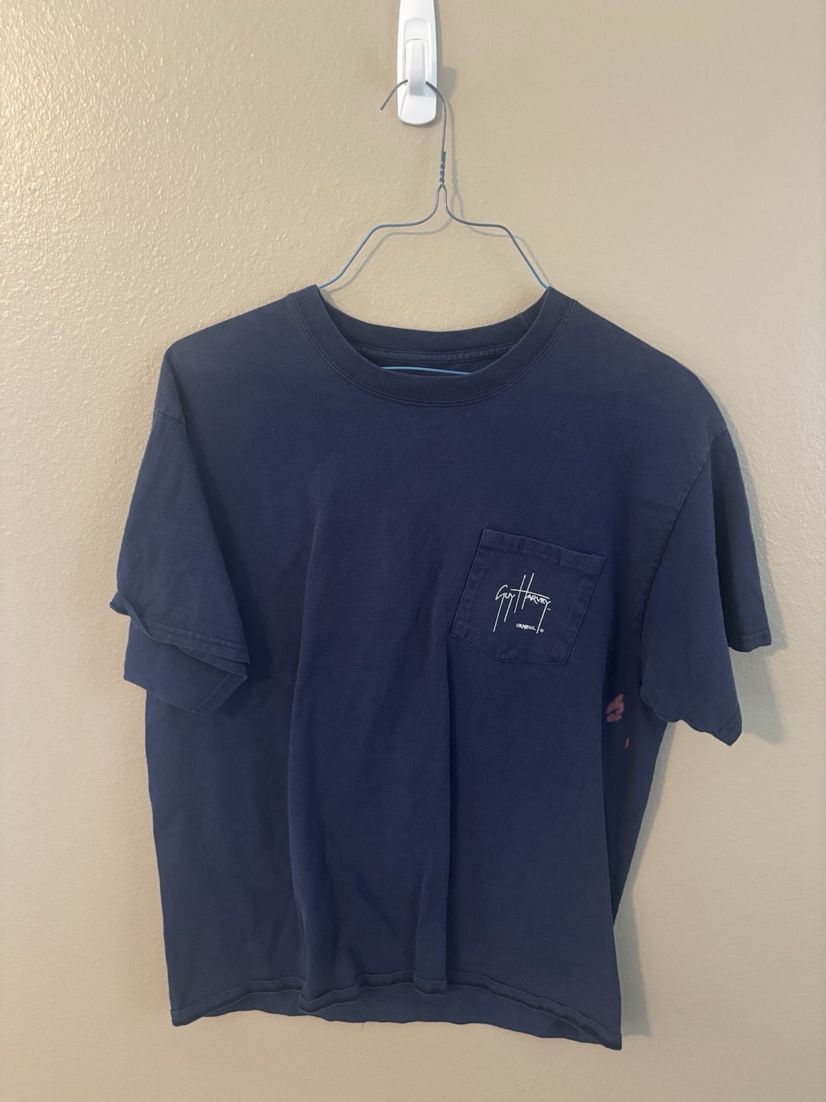 Guy Harvey Blue Shirt America Mens L Vintage Graphic Tee Pocket