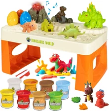 Dinosaur Plasticine Sets for Kids Ages 2-5, Plasticine Table with Tools
