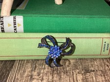 Vintage Blue Rhinestone Bow Pin Brooch