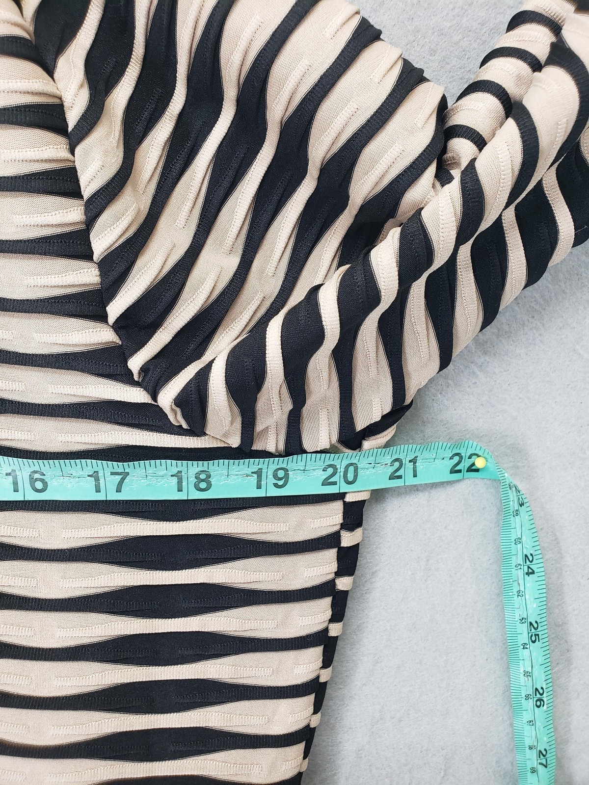 Shelby & Palmer Dress Womens 16 Black Beige Stripe Ruched Knee Length 3/4 Sleeve