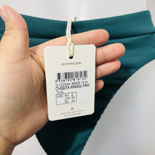 Rhythm Livin Womens Chiquita Xanadu Teal high cut bikini cheeky bottom sz XS - Picture 4 of 8