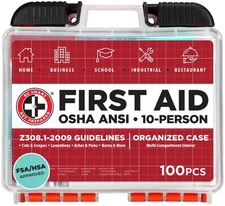 Be Smart Get Prepared 100Piece First Aid Kit, Exceeds OSHA Ansi Standards for 10