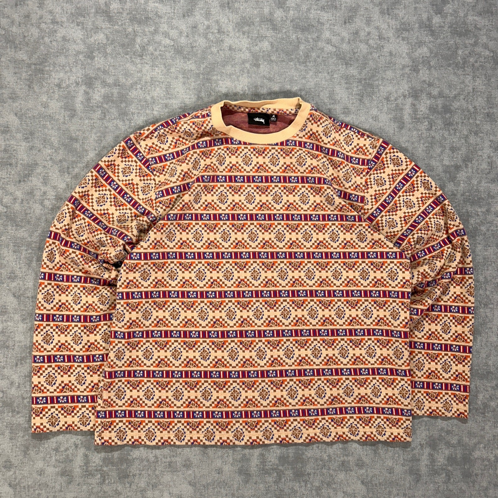 Stussy Giza crewneck southwestern aztec streetwear skater long sleeve mens M