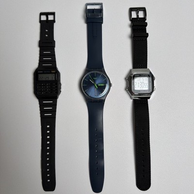 Casio Watch Calculator CA-53W-1KC, Swatch SUON700 and Casio A178W (Set of 3)