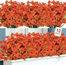 12 Bundles Artificial Fall Flowers for Outdoors Fake Mums Fall Silk Flowers UV R