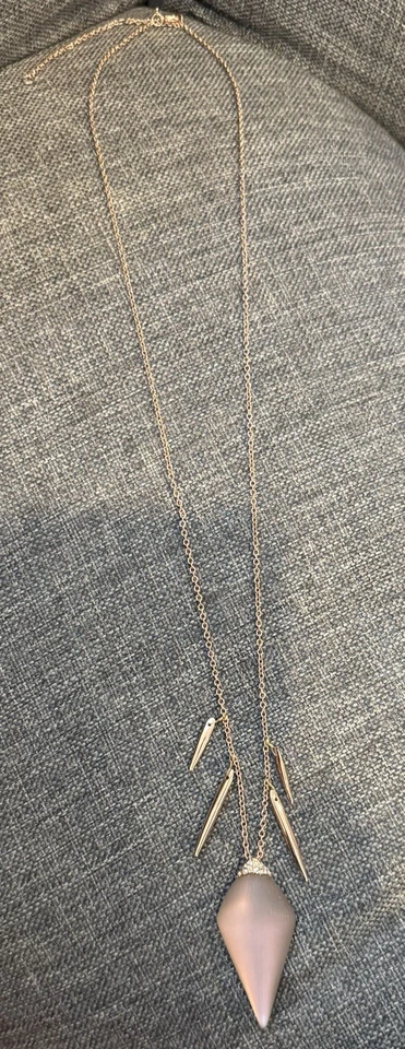 Alexis Bittar Lucite Iridescent Rose Gold Spear Long Necklace w/ Rhinestones - Image 3 of 4