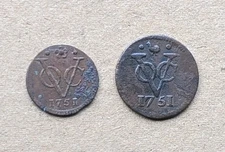 SET Nominal 1751 Half 1/2 & 1 Duit Netherlands VOC New York Penny Coin_Z202