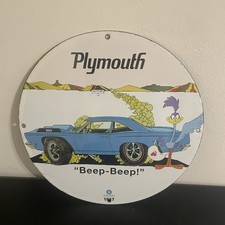 Vintage Plymouth Beep Beep Gasoline Oil Porcelain Sign Vintage Plymouth Beep Beep Gasoline Oil Porcelain Sign