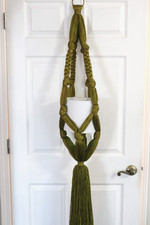 Large Green Vintage Braided Macrame Plant Hanger Handmade Hippie Boho 60"